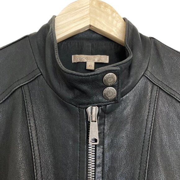 VINCE Sheep Leather Moto Jacket Black - Picture 3 of 9